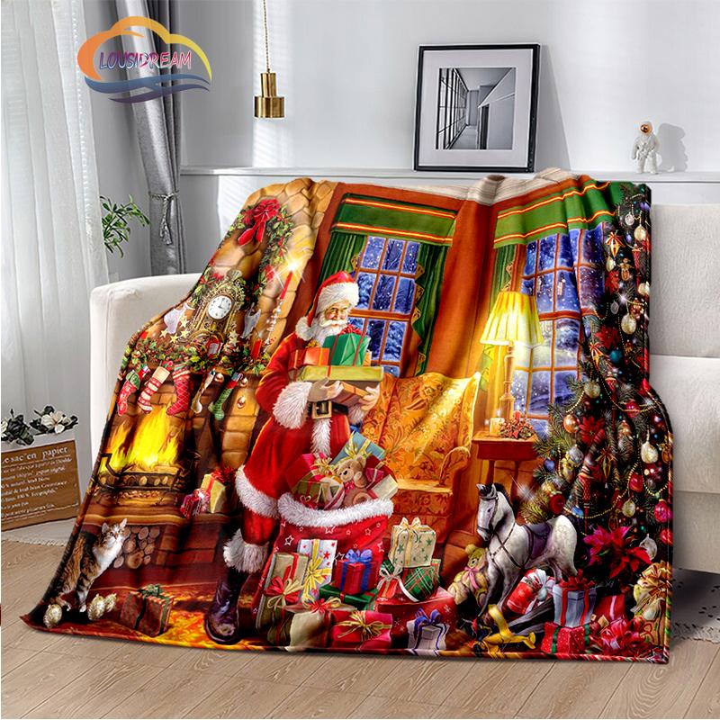 Merry Christmas Series Santa Blanket Flannel Warmth Soft Plush Sofa Bed Throwing