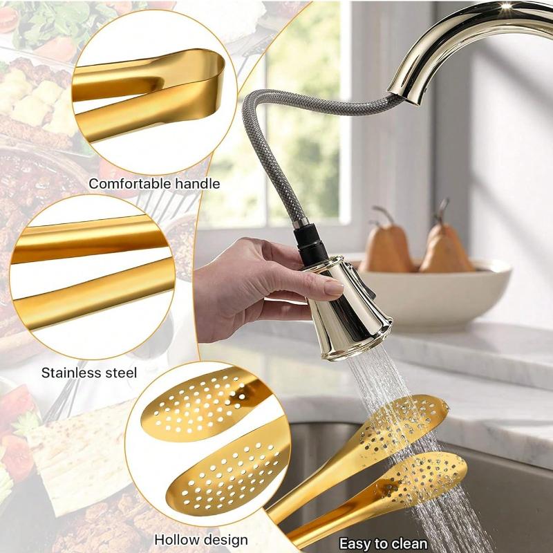 Stainless Steel Serving Tongs Three Sizes, Gold Tongs for Serving Food, Serving Utensils Cooking Tongs for Buffet, Appetizer, Dessert