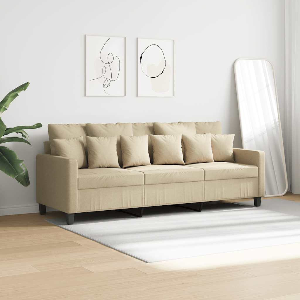 Vidaxl 3-Seater Sofa, Cream, 180 Cm, Upholstered In Fabric