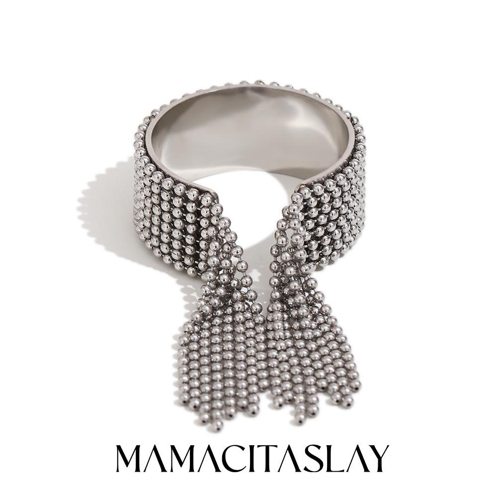 MamacitaSlay 316L Stainless Steel Chain Tassel Ring Bracelet Adjustable 18K PVD Plated Waterproof Jewelry For Women's Charm Gift
