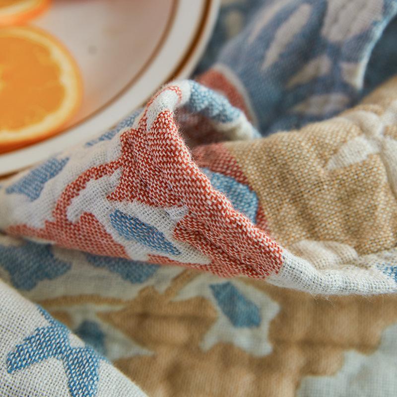 Čtyřvrstvá bavlněná gázová přikrývka na pohovku Jednoduchá ručníková prošívaná deka Jednolůžková dvoulůžková Přikrývka na polední zdřímnutí Letní chladicí prošívaná deka do klimatizace Pro domácnost