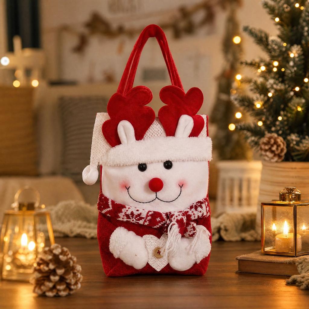Christmas Gift Bags with Design, Linen Candy Bags with Santa Hat for Holiday Decor and Party Favors