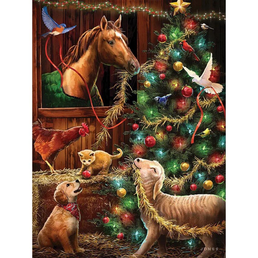 ציור יהלומים תרגיל מלא חג המולד חתול עגול ציור יהלומים בעבודת יד סוס בעלי חיים Diy יהלומי פסיפס ציור בית קישוט