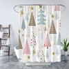 Merry Christmas Shower Curtain Green Pink Blue Xmas Trees Stars Snow Pattern Snowflake Winter Holiday Cute Cartoon Happy