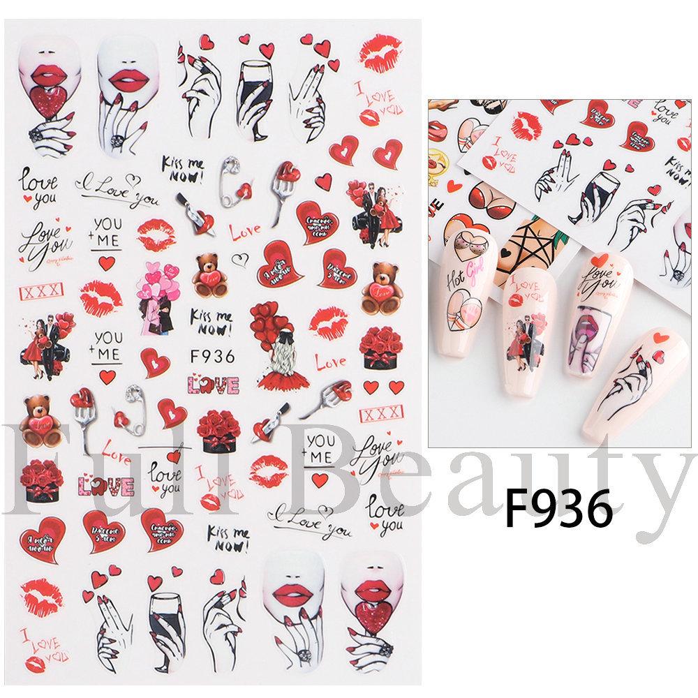 Nail Art Stickers Ins Valentine's Day Red Lips Sexy Heart LOVE Love Bear Adhesive Nail Stickers