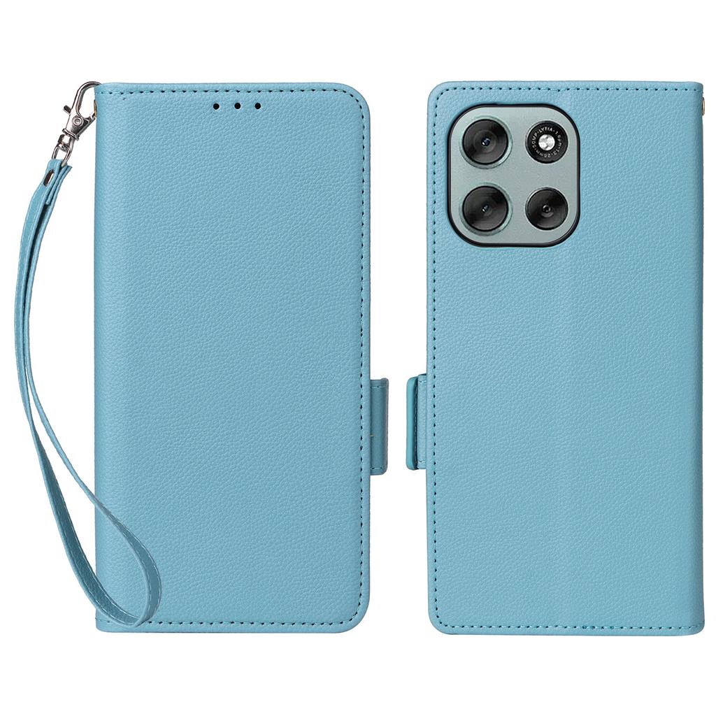 For Motorola Moto G56 5G Case with Wrist Strap Litchi Texture PU Leather Wallet Phone Cover