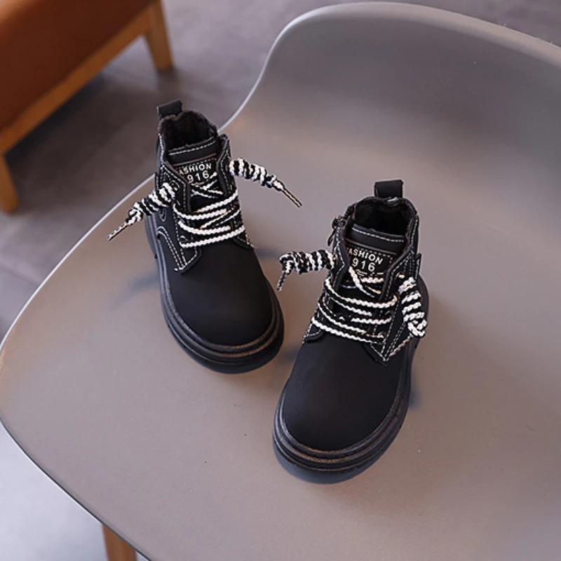 Kids Boots for Boys Simple Thick Bottom Girls Causal Ankle Boots Fashion Round-toe Versatile Children's Leather Boots Non-slip