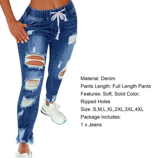 Damen Jeans Zerrissenes Loch Dehnbar Sommer Slim-fit All Match Denimhosen für Täglich