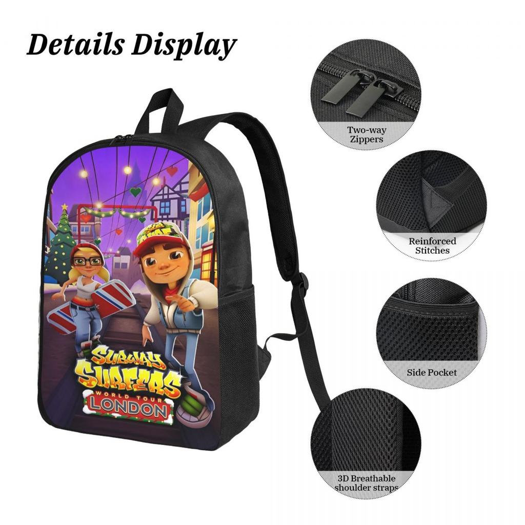 Set di 3Zaini Subway Surfers per Scuola per Ragazzo Ragazza Astucci Set Zaino con Portapranzo Per Studenti Scolastici Daypack