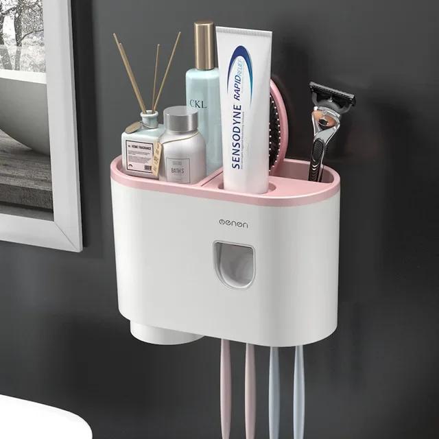 Toothbrush Holder Automatic Toothpaste Dispenser Wall Mount Toothpaste Squeezer Storage Rack Organizer Bathroom Accessories