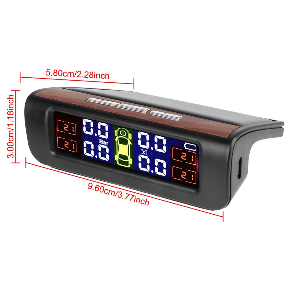 Car Tyre Pressure Monitor With 4 External Sensors T12 Car Tire Pressure Monitoring System 0-3.5Bar Solar USB TPMS