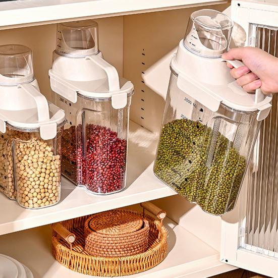 Reis-Aufbewahrungsbehälter Luftdichter Müsli-Spender mit ausgießbarem Ausguss und Messbecher-Deckel Kunststoff Vorratskammer Küchen-Organisation Behälter für Trockennahrung Mehl