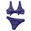 Women's Two Piece Bikini Set Ribbed Texture Waist Tie Front Tank Top and High Cut Bottom Swimsuit Summer Beachwear