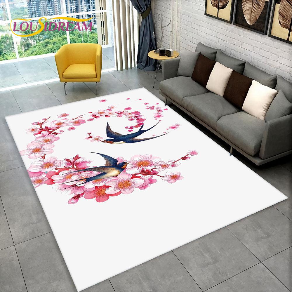 

3D изысканный коврик с птицами, цветами и животными, ковер для дома, гостиной, спальни, дивана, коврик для кухни, декор для кухни, нескользящий напольный коврик 230x160cm(90x62in)