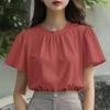 ZANZEA Women Summer O-neck Casual Short Sleeve Plain Blouse
