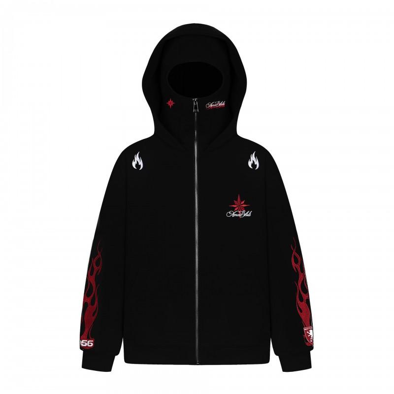 American Flame Embroidered Zip Up Hoodie Mask Streetwear Sweatshirt Men Women Casual Loose Fit Multicolor