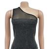 Mode Damen Kleid Eine Schulter Mesh Diamant Feder Bandage Kleider