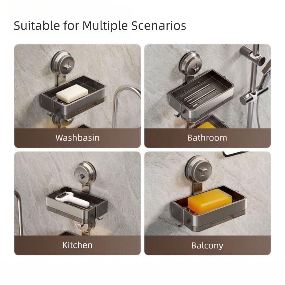 Stable Aluminum Suction Cup Soap Box Wall-mounted Water Receiving Tray Soap Holder Punch-Free Soap Dish Laundry Room