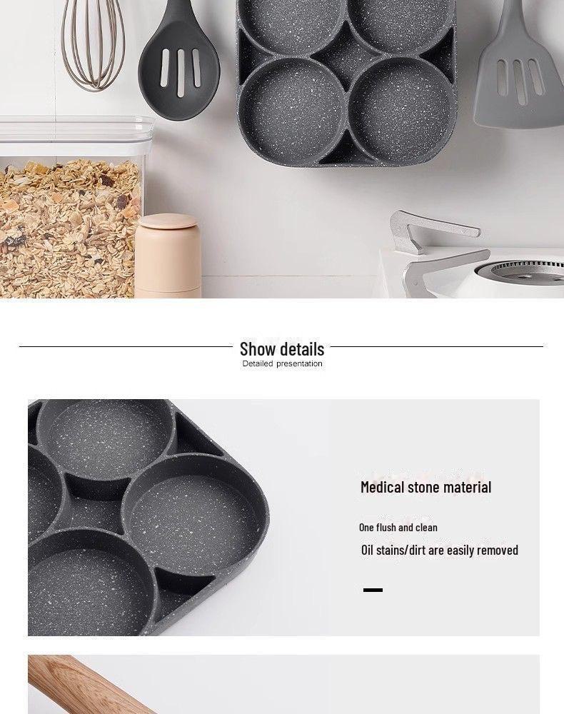 Non-Stick Four-Hole Omelette and Egg Dumpling Pan – Multi-Functional Stone Frying Pan for Breakfast and Steak