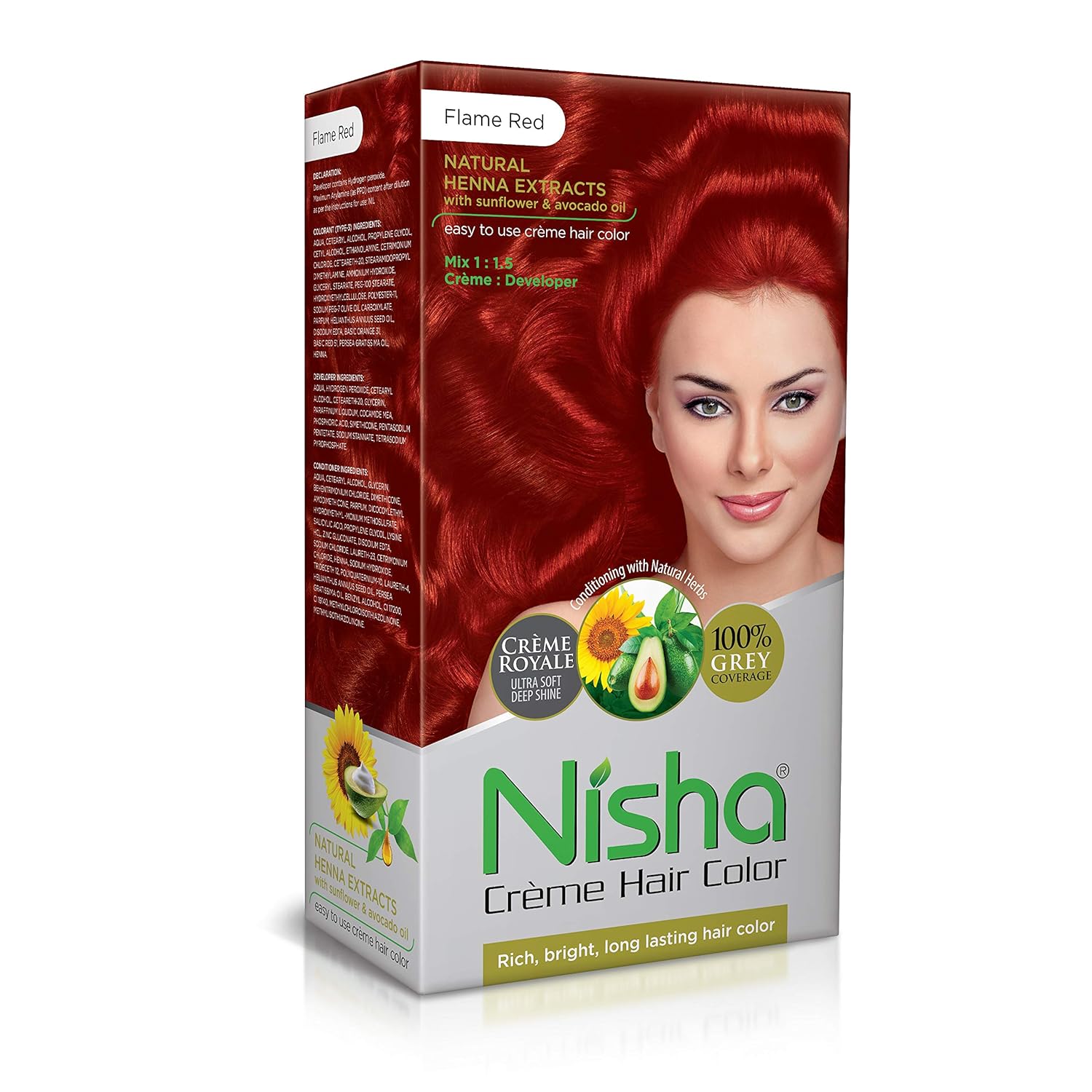

Nisha Creme Hair Color Flame Red Long Lasting Party Shade With Conditioner For Women And Men Ultra Soft Shine Finish 150 G