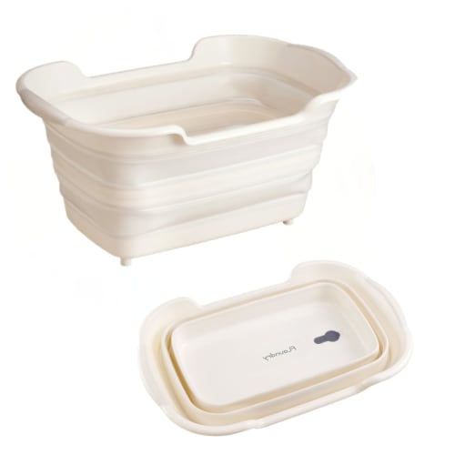 Daiya Flaundry Folding Tub, Large Capacity Bucket, 25L, 39.5cm x 60.5cm x 29cm, with Drain Plug, Debris Filter, Pet Hair Catcher, Perfect for Soaking,