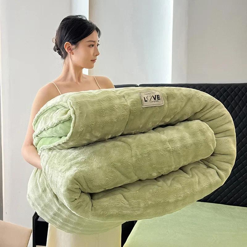 

Новое утолщенное одеяло из кроличьего бархата и молочного бархата, теплое одеяло для весны, осени и зимы, студенческое общежитие, односпальное, двуспальное 150x200cm 2.5kg трава зеленый