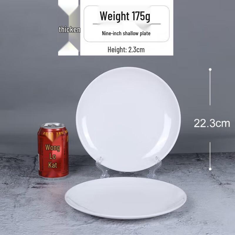 Shengxinhui 9-inch White Melamine Shallow Round Dinner Plates, 10-pack