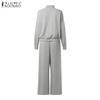 ZANZEA Women Long Sleeve Pullover Tops and Pants Autumn Two Piece Suit Sets