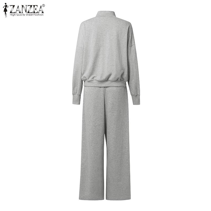ZANZEA Women Long Sleeve Pullover Tops and Pants Autumn Two Piece Suit Sets
