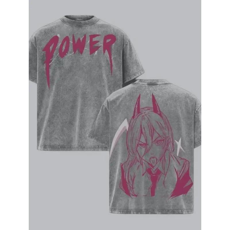 Power Chainsaw Man Anime Clothing Men Women Oversized T-shirts Short Sleeve Washed T Shirt Vintage Cotton Tshirt Harajuku Tops