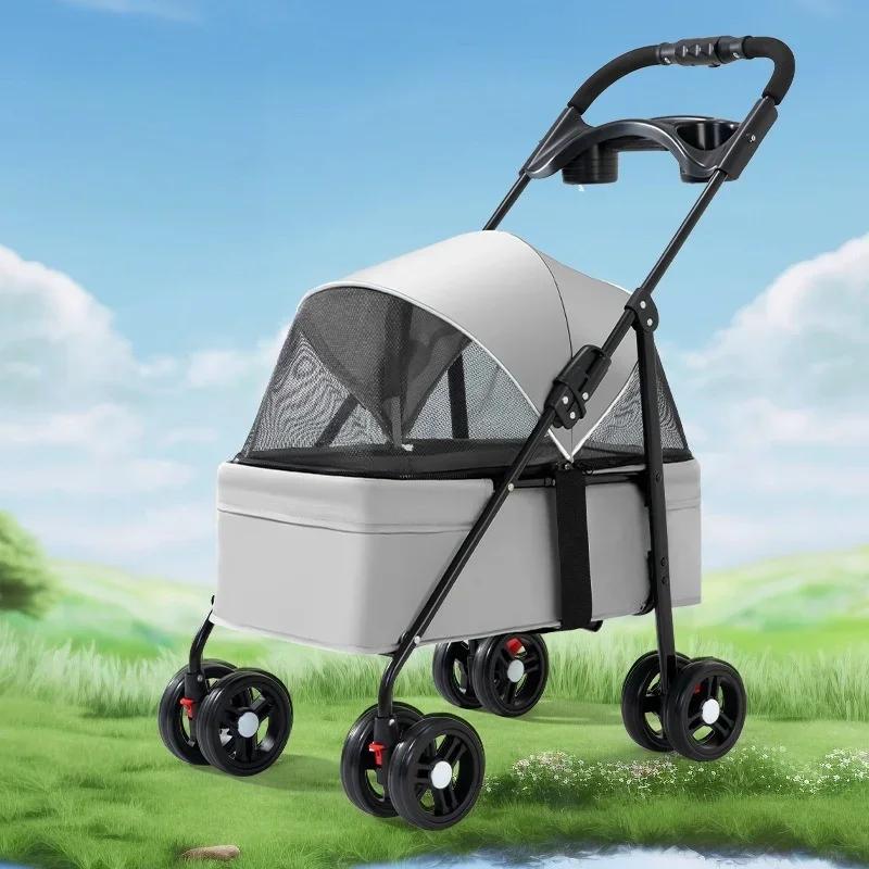 Lightweight Pet Transporter Cat Puppy Stroller Small and Medium Pet Stroller Outdoor Travel Breathable Cat Dog Stroller