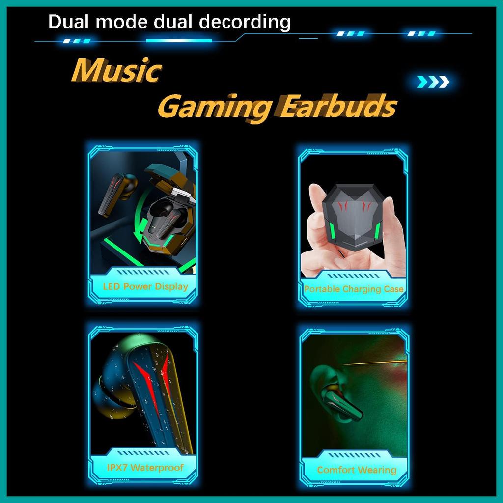 TWS Wireless Earbuds in-Ear Headphones Music Earphones Stereo Sound Bluetooth 5.3 Headset with Mic Game & Music Mode Waterproof IPX7 Fast Charging