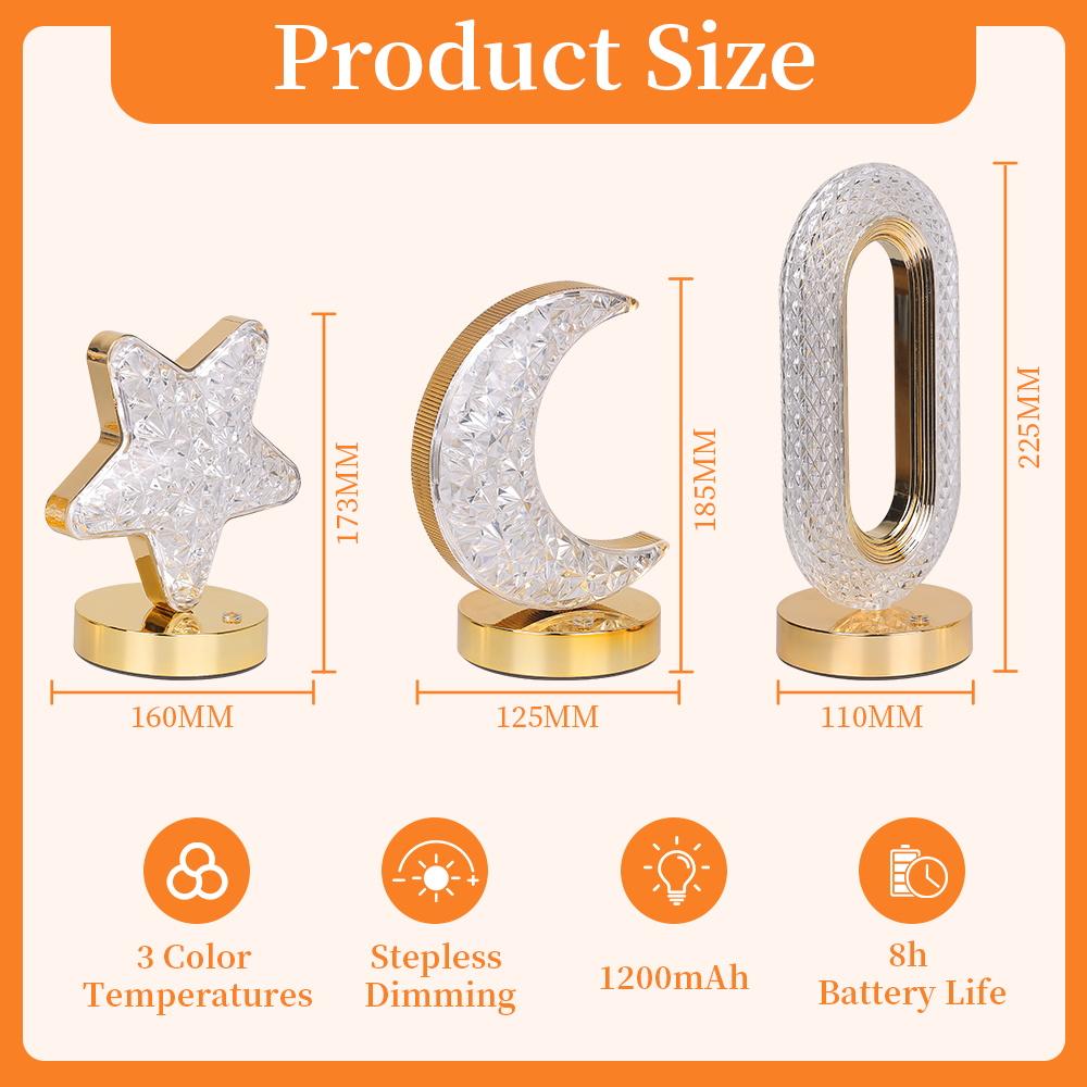 Crystal Dimming Led Night Light Touch Control 3D Rechargeable Table Lamp for Girls Study Bedroom Decor Moon Lamp Night Lamp