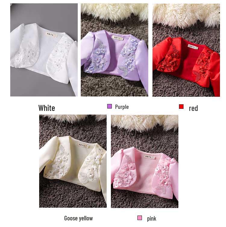 Dívčí večerní šaty s dlouhým rukávem, šál a sako pro družičku nebo princeznovský kostým