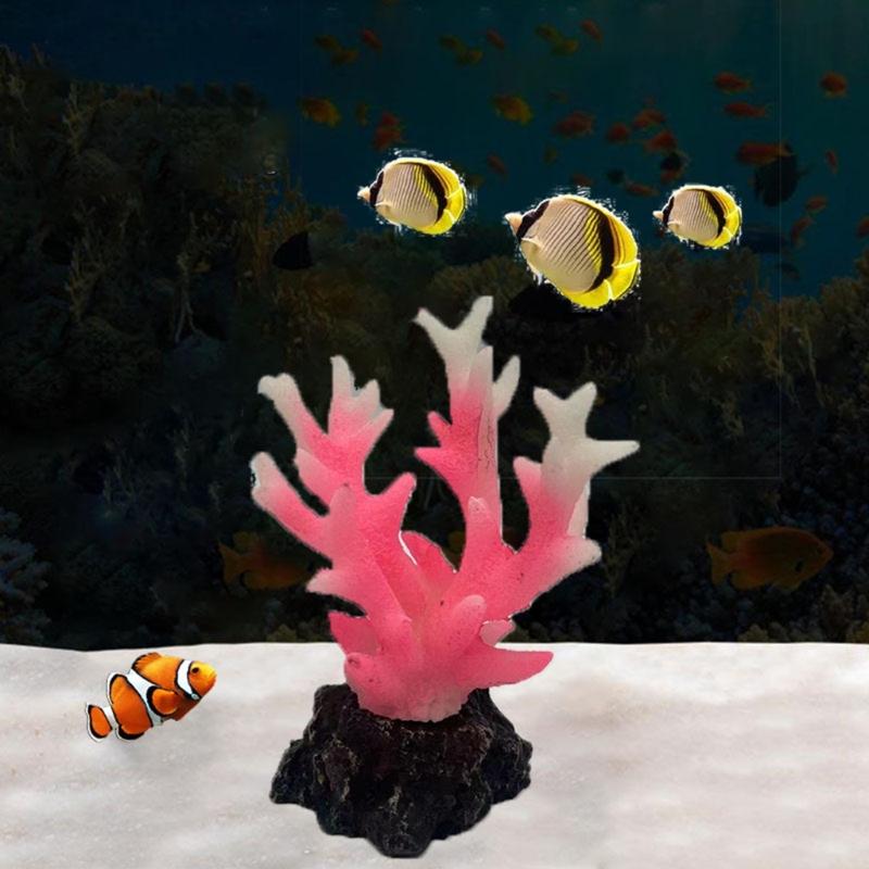 Aquarium Landscape Fluorescent Coral Simulation Coralreef Fish Tanks Decoration Aquatic Pet Landscaping Plant Figurine