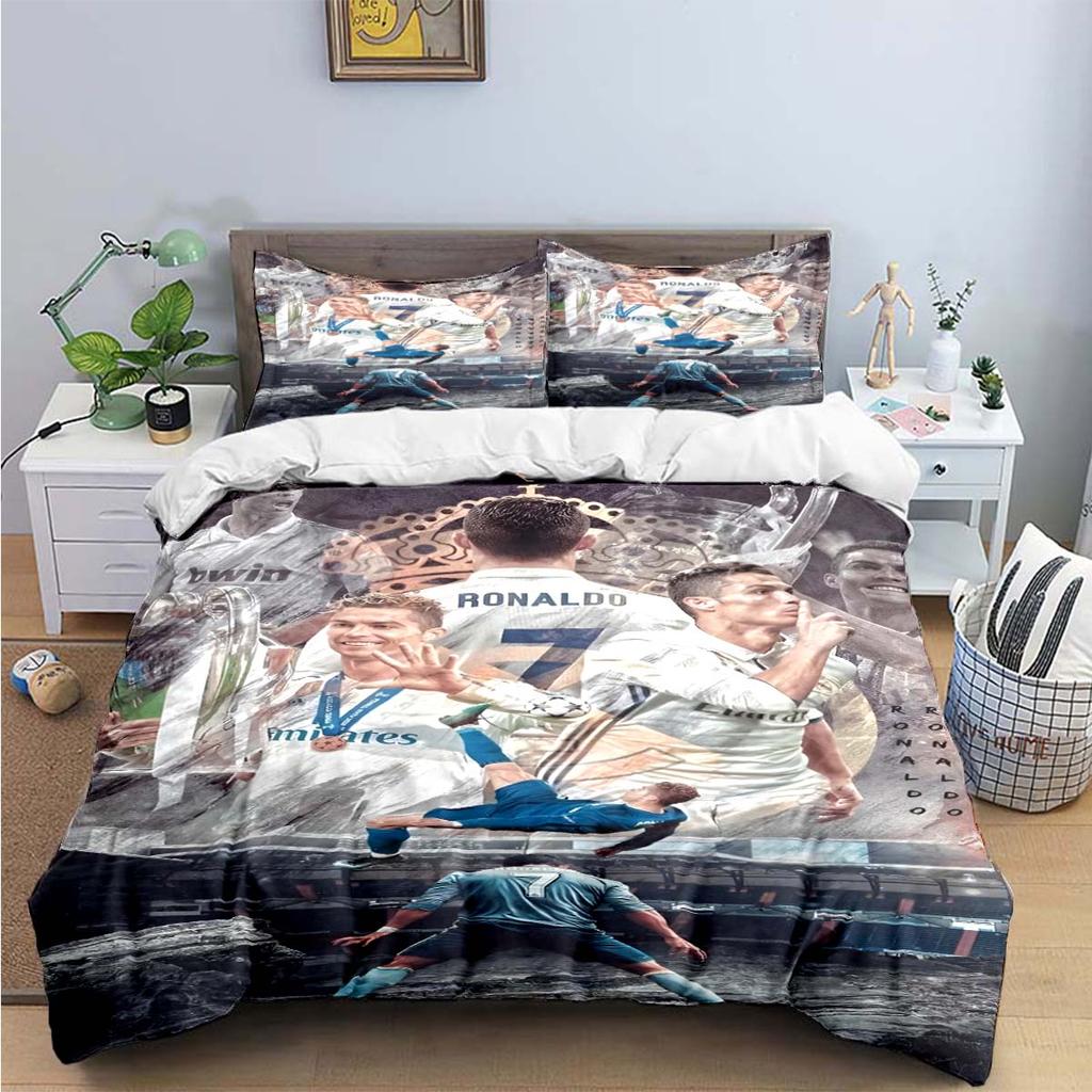 Modischer Fußballstar R-Ronaldo Aufdruck Bettwäsche Set Bettbezug Decke Bett Jugend Kinder Mädchen Jungen Luxus Geburtstagsgeschenk
