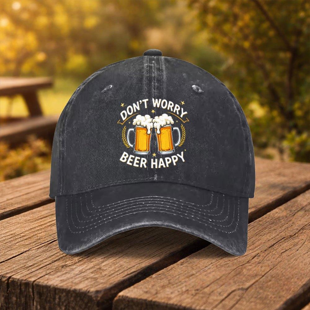 DONT WORRY BEER HAPPY Printed Baseball Cap Unisex Fashion Duckbill Cap Suitable for Outdoor Sports Fitness Travel and Ou