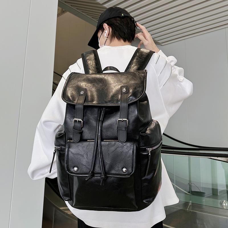 Schoolbag, European and American outdoor backpack, casual student backpack, large capacity travel backpack, canvas patchwork soft leather hiking bag