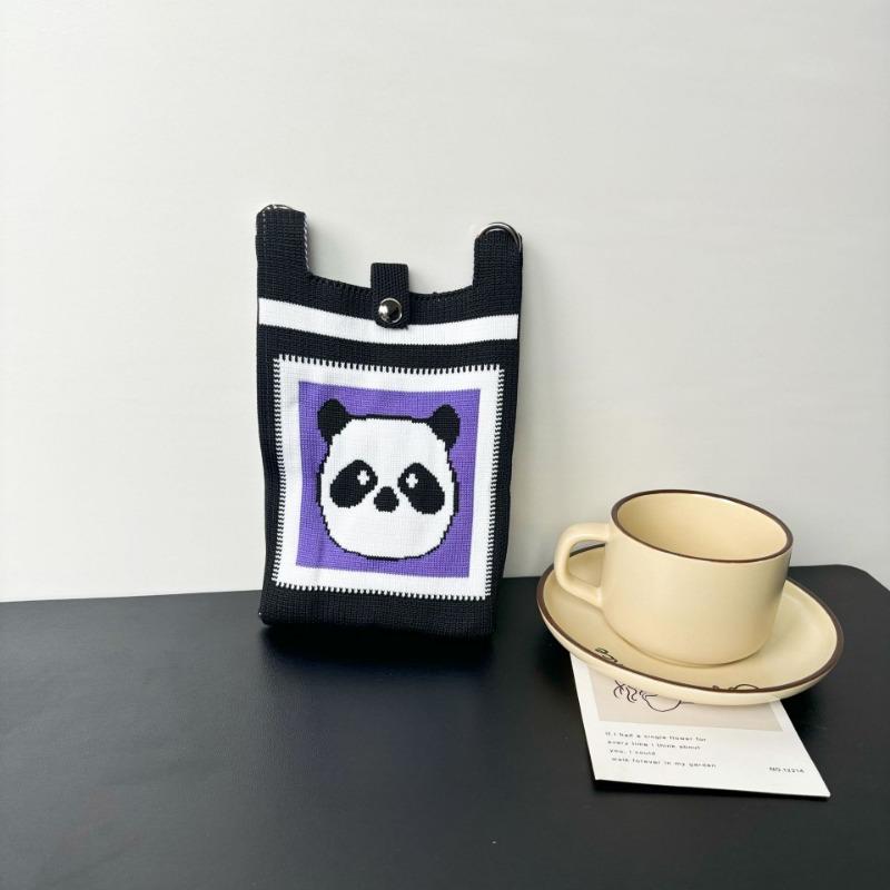 Panda Mobile Phone Bag Cute Knitted Bag High Sense Personality Versatile Dopamine Shoulder Messenger Bag Dopamine Wind