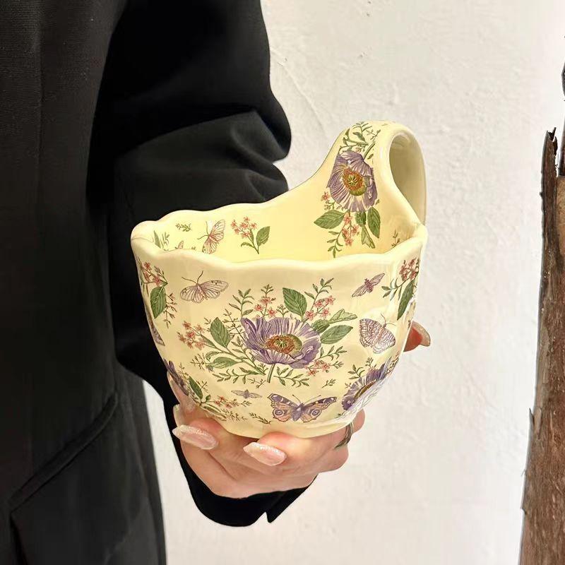 Premium Sense Gesang Flower Ceramic Mug Girls High Value Coffee Cup Large Capacity Water Cup Birthday Gift