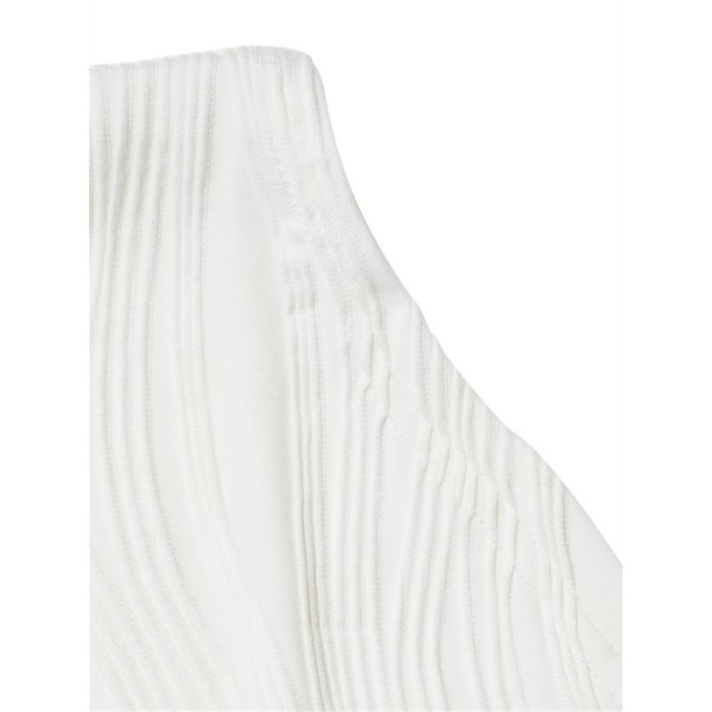 Fashion Elegant Long Sleeve Pleated Sexy Women T-Shirt Slim Fit New Crew Neck Curved Texture Office Crop Blouse Spring and Autumn Irregular Shirt Tops