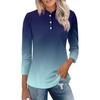 Womens Casual Loose Fit Polo Collar Top with Three Quarter Sleeves Gradient Print Pullover Henley Blouse Shirt