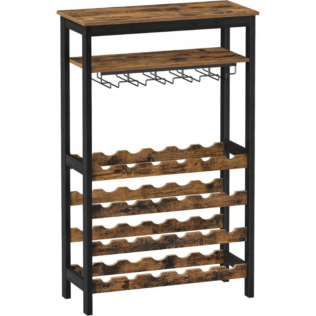 Shelf Rack for Wine and Glasses. Wooden Loft Wine Cabinet.