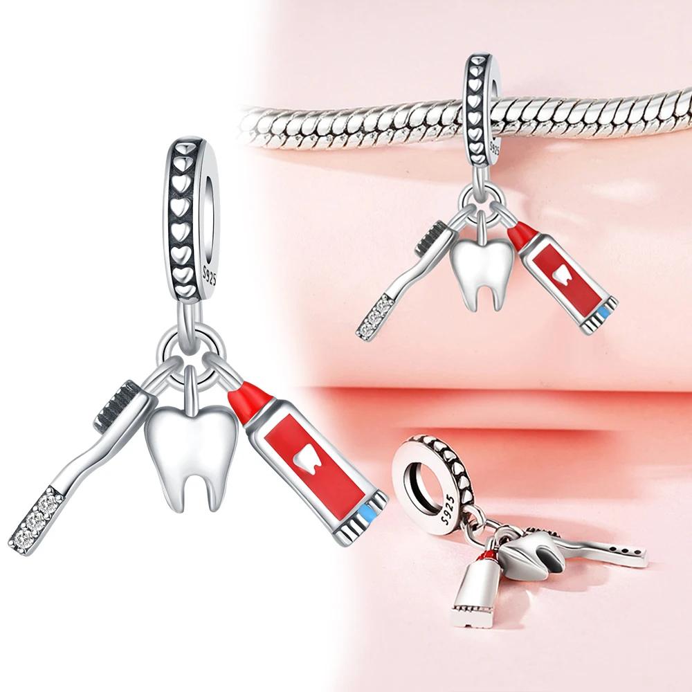 Copper Healthy Teeth Toothbrush Charm Pendant Beads Fit Charms Original Bracelet For Women Jewelry Making