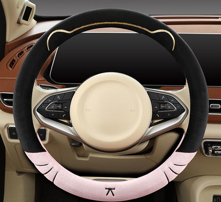 

Cute Soft Plush Steering Wheel Cover for 38cm Diameter Round Steering Wheels with Anti Slip Rubber Layer for Safety розовый