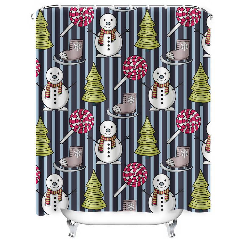 TU Festive Snowman Christmas Shower Curtain Waterproof Holiday Bathroom Decor Winter Village Backdrop Holiday Home Decor