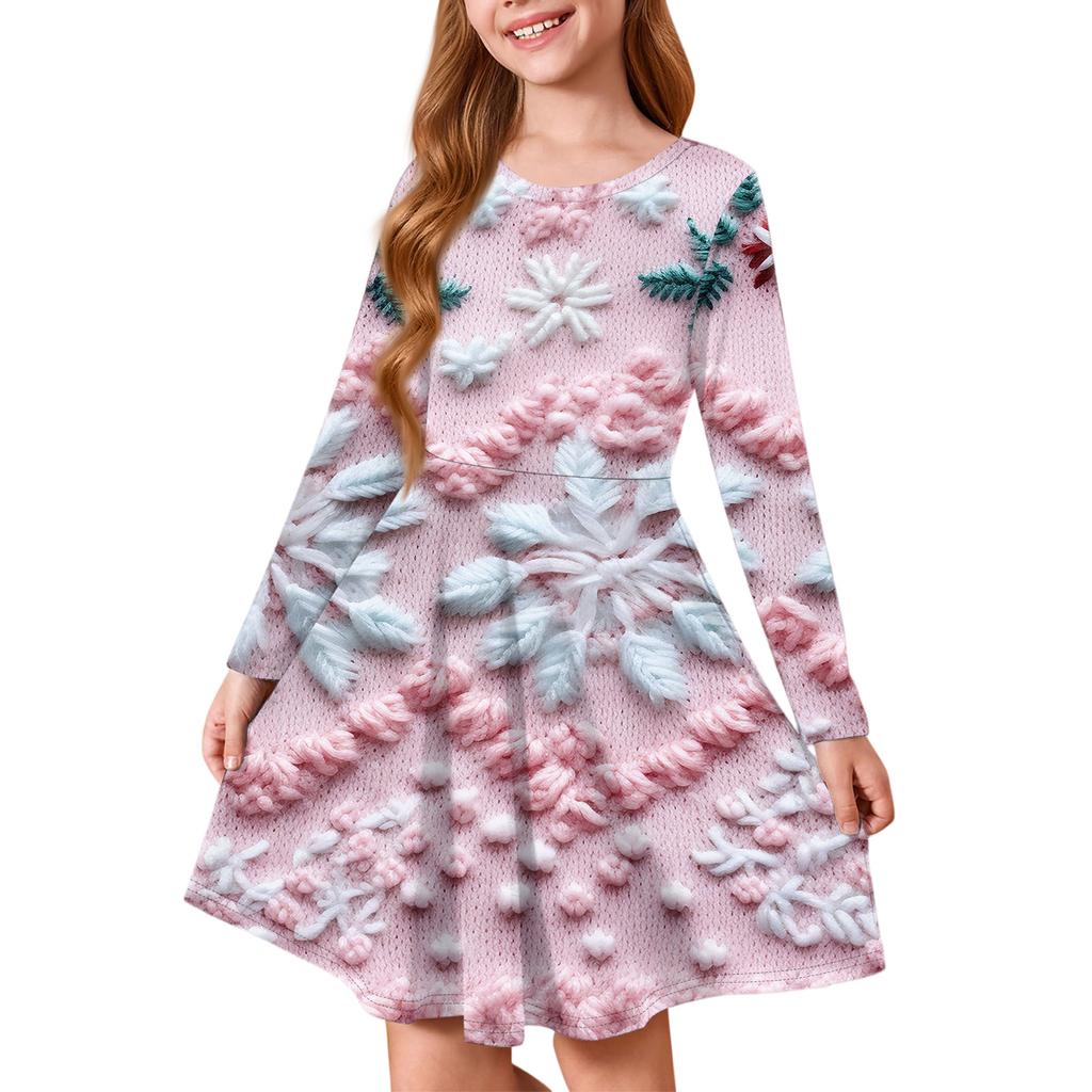Girls' Princess Dress - Long Sleeve A-Line T-Shirt Dress Christmas Day