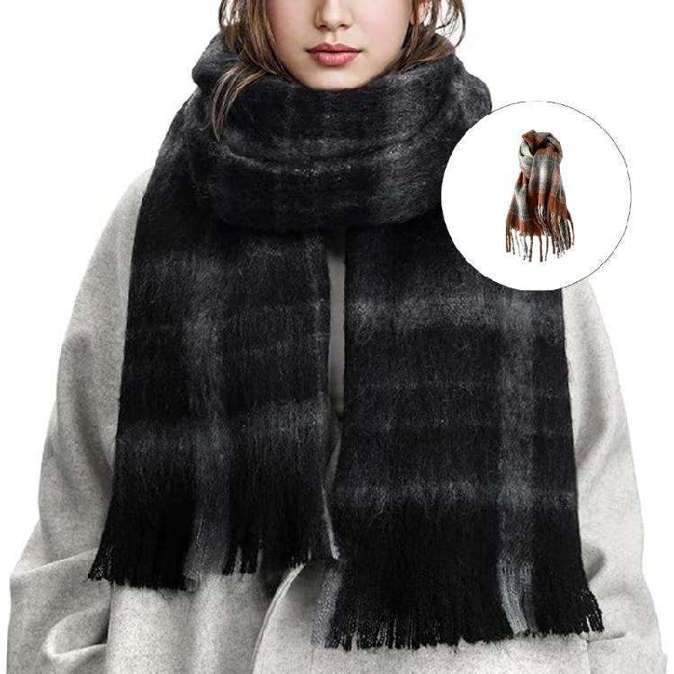 Classical Plaids Pattern Scarf Mohair Blend Long Scarf Warm Comfortable Neckwrap For Daily Outfit Winter Warmth