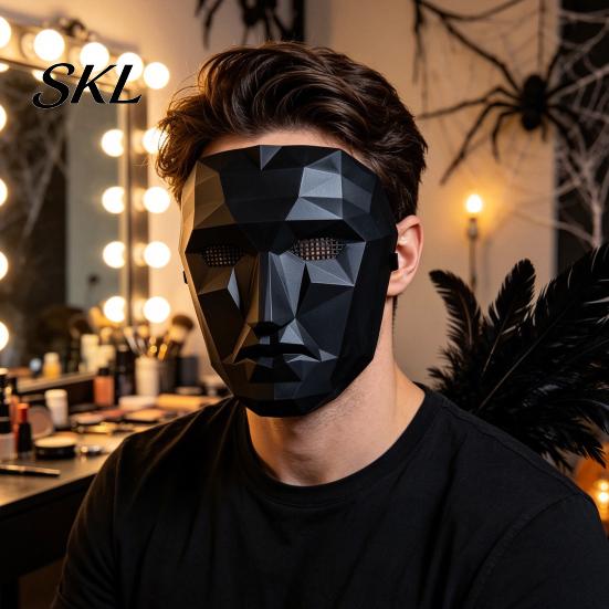 Hard Plastic Cosplay Mask Halloween Geometric Mask, Polygonal Cool Party with Mesh Eyes, Recognition Boss Style Black White for Masquerade,