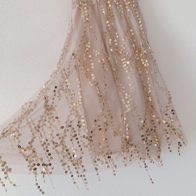2023 Sequined Beach Dress: Mother-Daughter Backless Summer Maxi for Seaside Vacations